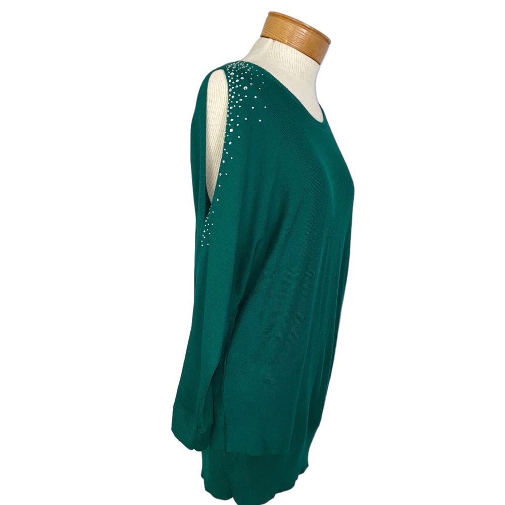LOFT Green, Cold Shoulder Sweater With Rhinestones Large